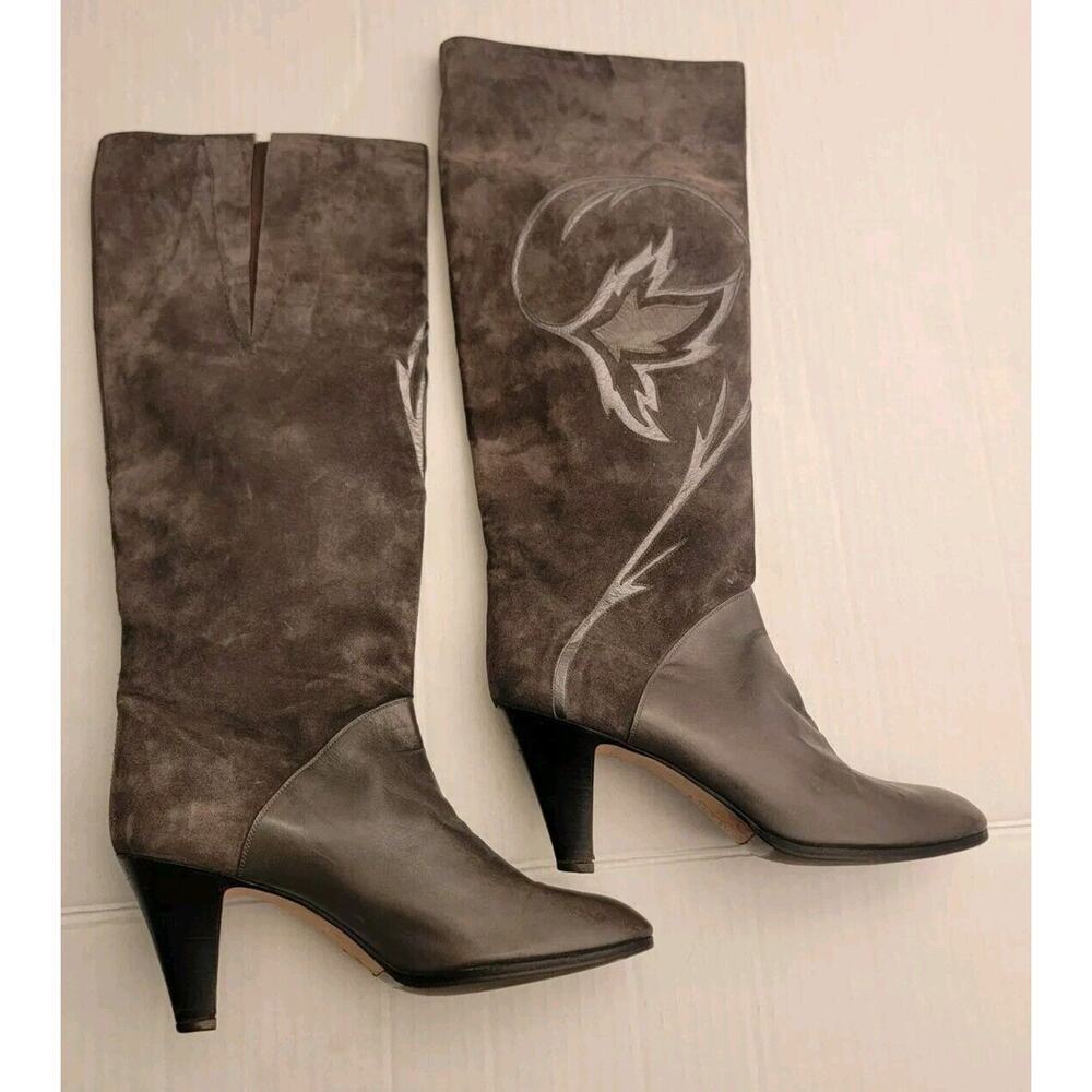 Bally Heel Boots Sz 10M Pull On Applique Slouch Unique